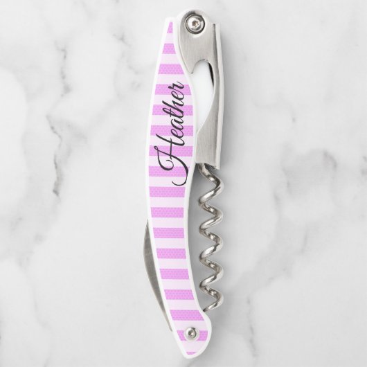 Kurkentrekker flesje opener roze wit (Achterkant)