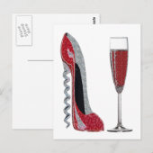 Kurkentrekker Heel Red Stiletto en Champagneglas Briefkaart (Voorkant / Achterkant)