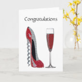 Kurkentrekker Heel Red Stiletto en Champagneglas Kaart (Gele Bloem)