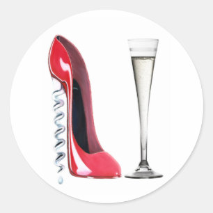 Kurkentrekker Hiel Stiletto Shoe Champagne Flute Ronde Sticker