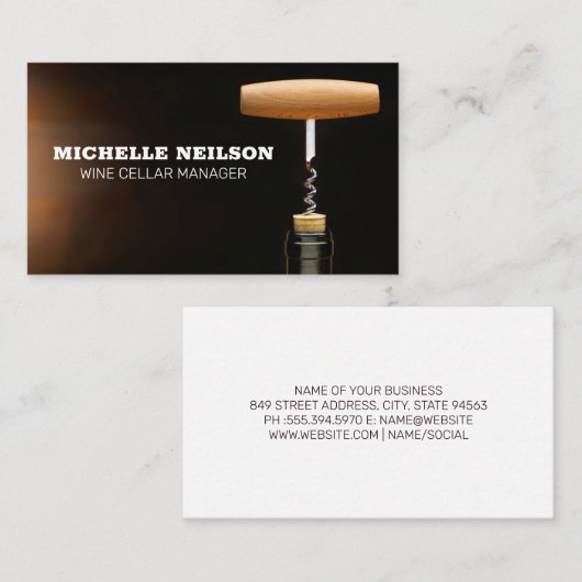 Kurkentrekker in wijnfles visitekaartje (Voorkant / Achterkant)