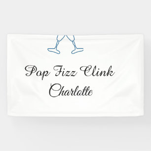 Kurkentrekker knal knal blauwe champagnefles nieuw spandoek