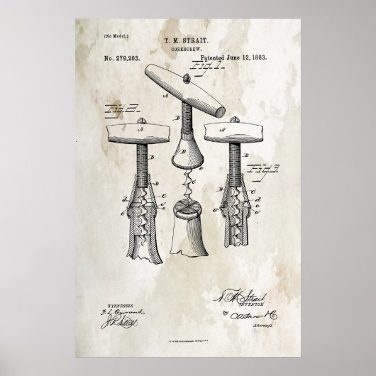 Kurkentrekker Patent Print 1883 Poster (Voorkant)