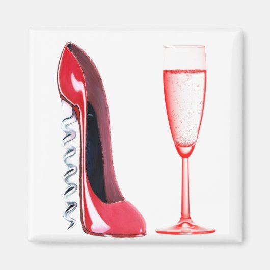 Kurkentrekker schoen en champagneglas magneet (Voorkant)