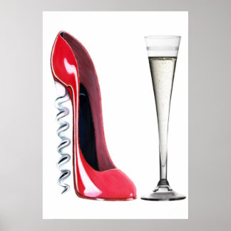 Kurkentrekker Stiletto Shoe en Champagne Flute Pri Poster