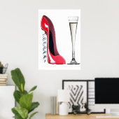 Kurkentrekker Stiletto Shoe en Champagne Flute Pri Poster (Thuiskantoor)
