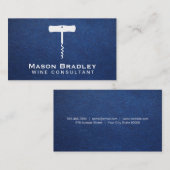 Kurkentrekker wijn | Blauwe lederen textuur Visitekaartje (Voorkant / Achterkant)