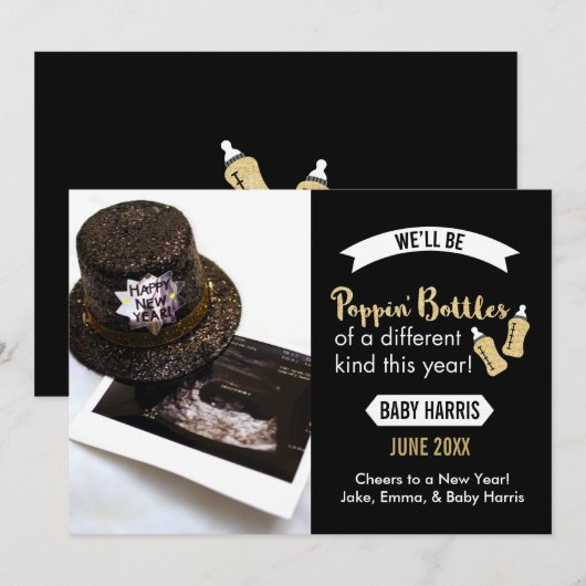 Kurkken op Nieuwjaar Baby Aankondiging (Voorkant / Achterkant)