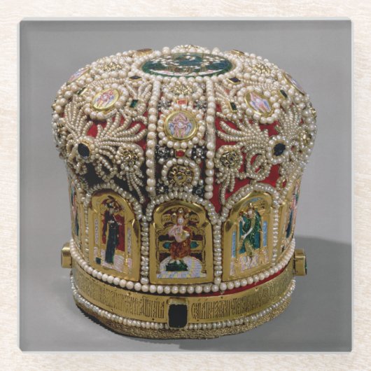 Kurkplankset met parels en edelstenen glazen onderzetter (Voorkant)