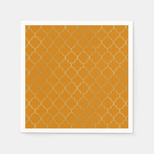 Kurkuma Geel & Goud Quatrefoil Patroon Feestje Servet