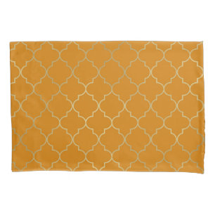 Kurkuma Geel & Goud Quatrefoil Patroon Kussensloop