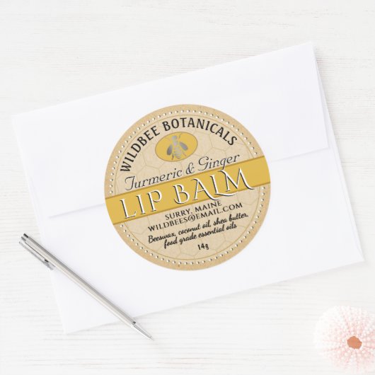 Kurkuma Kraft Bijenwas Lippenbalsem met stippelran Ronde Sticker (Envelop)