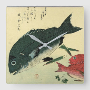 Kurodai & Akadai - Hiroshige's Japanse Vissenprint Vierkante Klok
