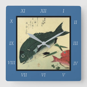 Kurodai & Akadai - Japanse visafdruk van Hiroshige Vierkante Klok