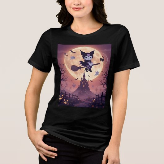 Kuromi op Halloween Nacht Tri-Blend Shirt (Voorkant)