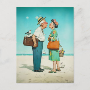 Kus aan zee in gouden jaren briefkaart