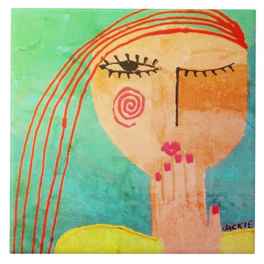 Kus Abstract Portret van een Vrouw Tegeltje (Voorkant)