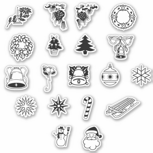 Kus-cut Black and White Kerstmis Sticker (Voorkant)
