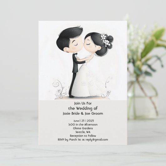 Kus de bruid bruiloft uitnodiging (Staand voorkant)