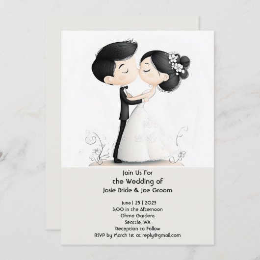 Kus de bruid bruiloft uitnodiging (Voorkant / Achterkant)