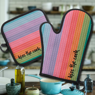 Kus de Cook Bright Vrolijke Kleurrijke Strepen Ovenwant & Pannenlap Set