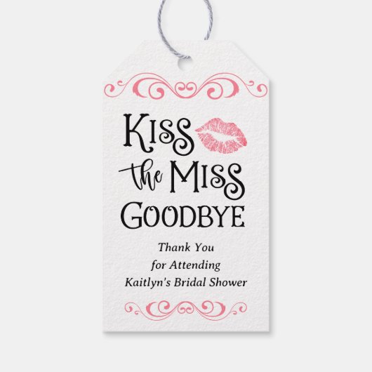 Kus de juffrouw gedag Bruidsmeisjesfeestje Cadeaulabel (Achterkant)