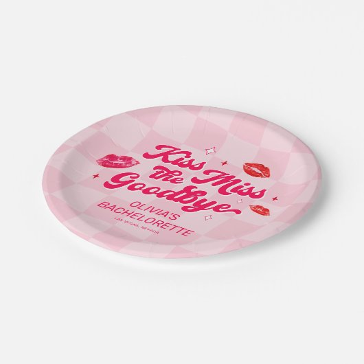 Kus de juffrouw goedendag vrijgezellenfeest papieren bordje (Gekanteld)