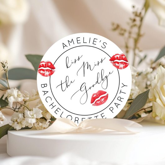 Kus de juffrouw goedendag vrijgezellenfeest ronde sticker