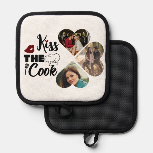 Kus de kok aangepaste foto en tekst pannenlap (Voorkant / Achterkant)