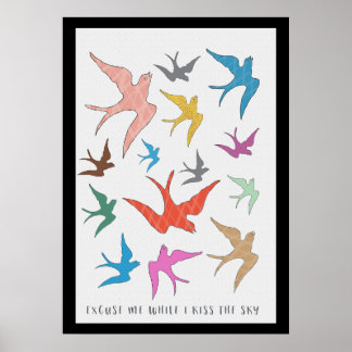 Kus de lucht vogel kunst met de grens poster