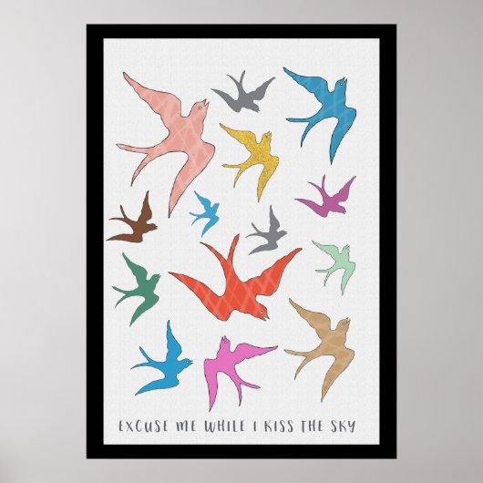 Kus de lucht vogel kunst met de grens poster (Voorkant)