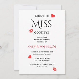 Kus de Miss Goodbye Bachelorette Party Kaart