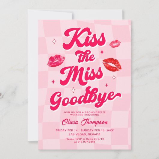 Kus de Miss Goodbye Bachelorette Party Kaart (Voorkant)