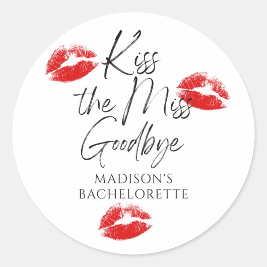 Kus de Miss Goodbye Bachelorette Ronde Sticker (Voorkant)