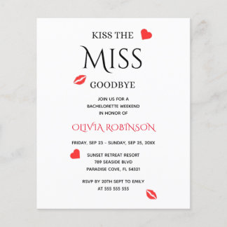 Kus de Miss Goodbye Bachelorette Weekenduitnodigin