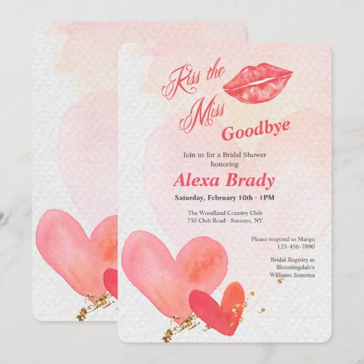 Kus de Miss Goodbye bruids douche uitnodiging (Voorkant / Achterkant)