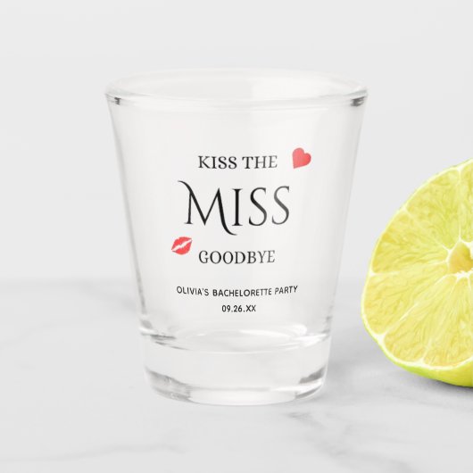 Kus de Miss Goodbye Custom Bachelorette Party Shot Glas (Voorkant)