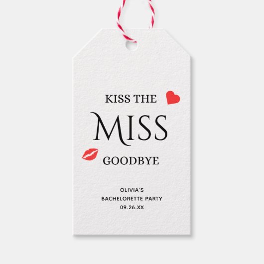 Kus de Miss Goodbye Vrijgezellenfeest Bachelorette Cadeaulabel (Voorkant)