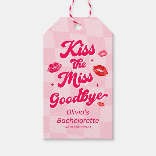 Kus de Miss Goodbye vrijgezellenfeest gunst Cadeaulabel (Voorkant)