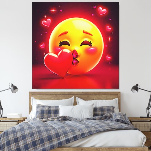 Kus-emoji: Liefde en Harten Kunst Canvas Afdruk (Insitu (Slaapkamer))