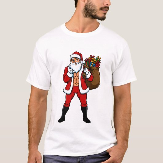Kus gevende Kerstman met sixpack! T-shirt (Voorkant)