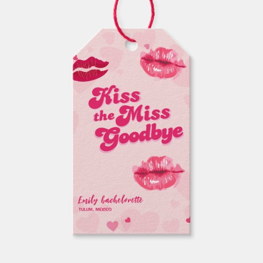 Kus het Miss Goodbye Bachelorette Weekendfeest Cadeaulabel (Voorkant)