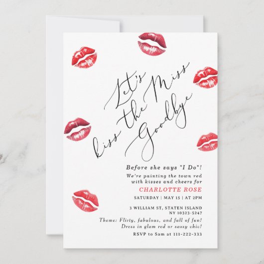 Kus het Miss Goodbye vrijgezellenfeest Kaart (Voorkant)