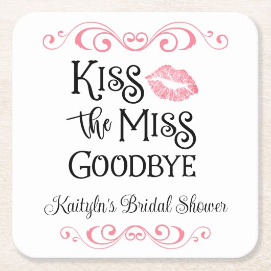 Kus het Miss Goodbye Vrijgezellenfeest Kartonnen Onderzetters (Voorkant)