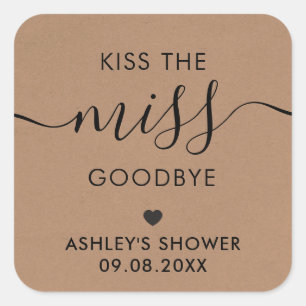 Kus het Miss Goodbye Vrijgezellenfeest Label, Kraf Vierkante Sticker