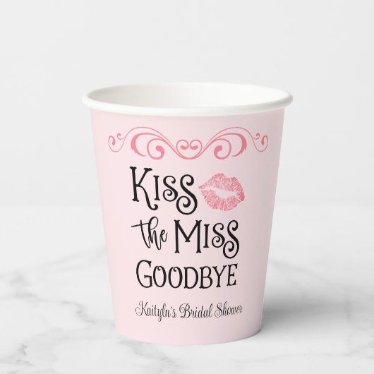 Kus het Miss Goodbye Vrijgezellenfeest Papieren Bekers (Achterkant)