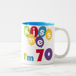 Kus, ik ben 70 T-shirts en cadeautjes op de dag va Tweekleurige Koffiemok