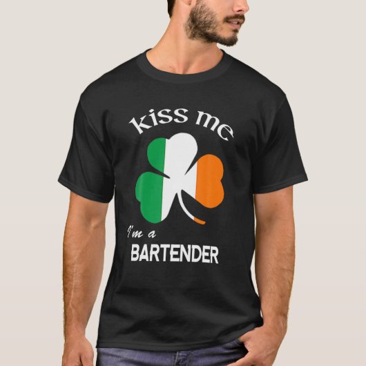 Kus, ik ben een Bartender Shamrock St. Patrick's D T-shirt (Voorkant)