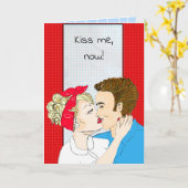 Kus ik van de hand getekende retroArt Couple Kaart (Gele Bloem)