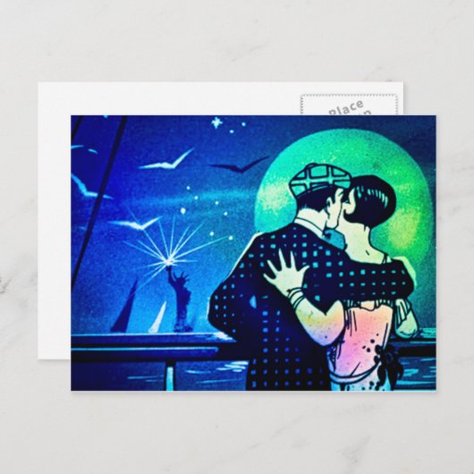 Kus in de Moonlight bij het Vrijheidsbeeld Briefkaart (Voorkant / Achterkant)